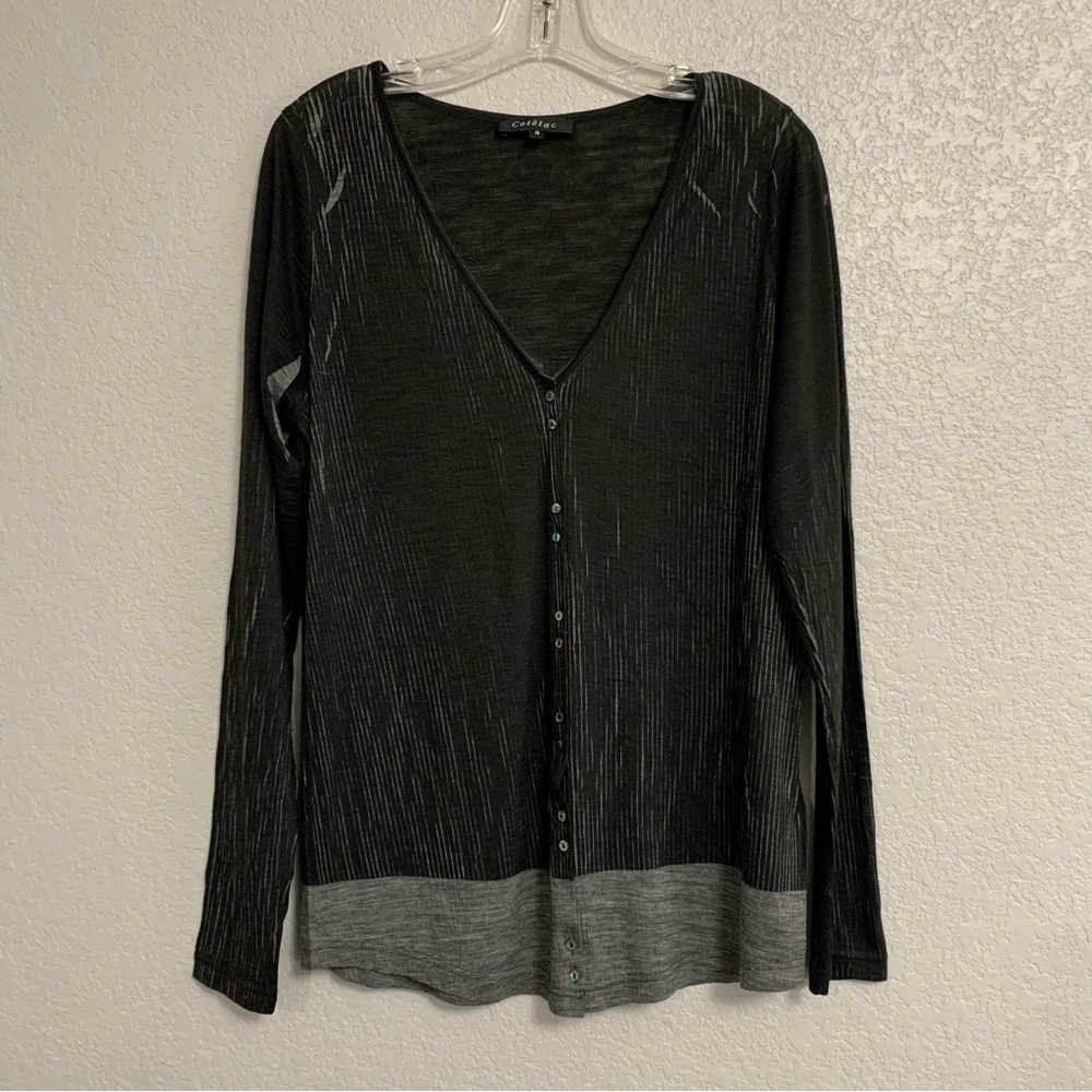 Cotelac Cardigan Sweater Women 3/M Wool Blend Artsy Print Lightweight Semi Sheer